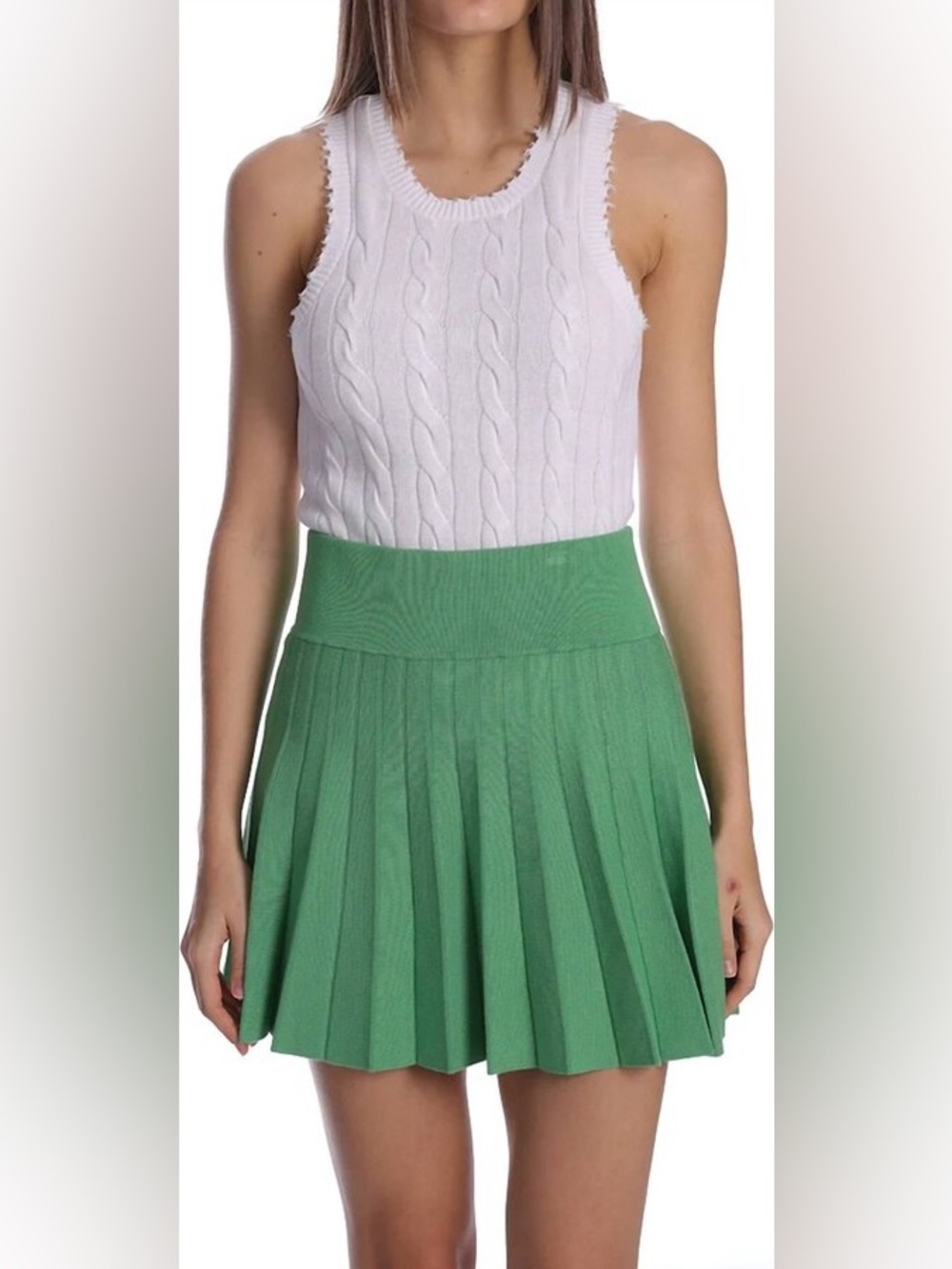 Minnie Rose Green Pleated Knit Skort, BNWT, size L